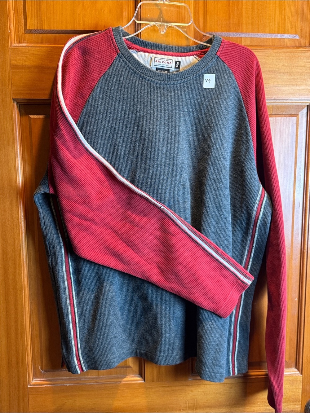 Arizona Jean Company Men's Waffle Knit Gray Body Thermal Crewneck Shirt Medium